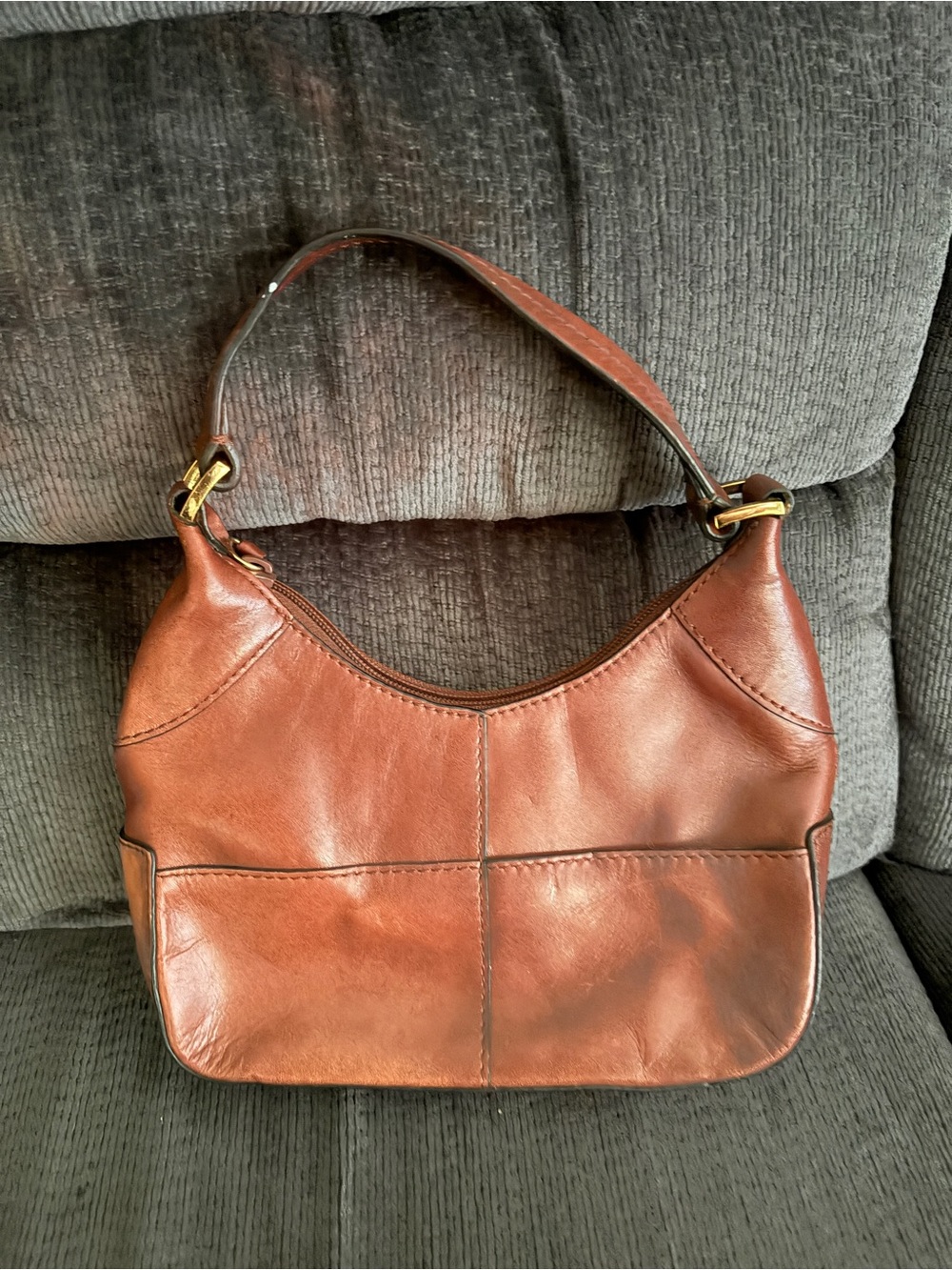 Etienne Aigner Brown Leather Shoulder Bag with Gold-Tone Hardware